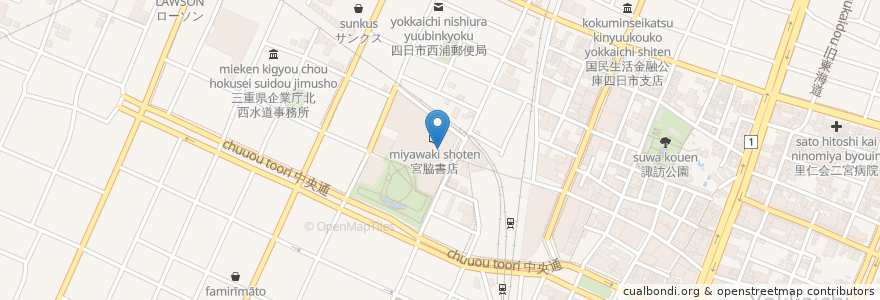 Mapa de ubicacion de スターバックス en 일본, 미에현, 四日市市.