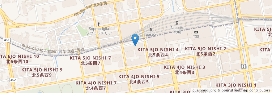 Mapa de ubicacion de 札幌駅5・5自転車等駐車場 en 일본, 홋카이도, 石狩振興局, 札幌市, 中央区.