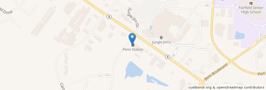 Mapa de ubicacion de Penn Station en 미국, 오하이오 주, Butler County, Fairfield.