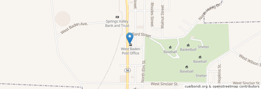 Mapa de ubicacion de West Baden Post Office en Verenigde Staten, Indiana, Orange County, West Baden Springs.