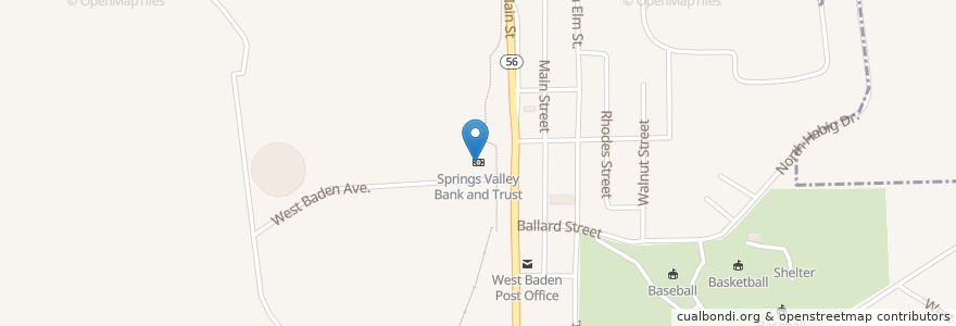 Mapa de ubicacion de Springs Valley Bank and Trust en Amerika Syarikat, Indiana, Orange County, West Baden Springs.