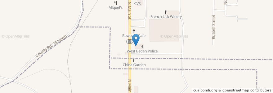 Mapa de ubicacion de West Baden Town Hall en Stati Uniti D'America, Indiana, Orange County.