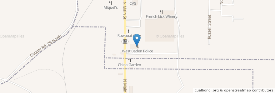 Mapa de ubicacion de West Baden Police en 미국, 인디애나 주, Orange County.