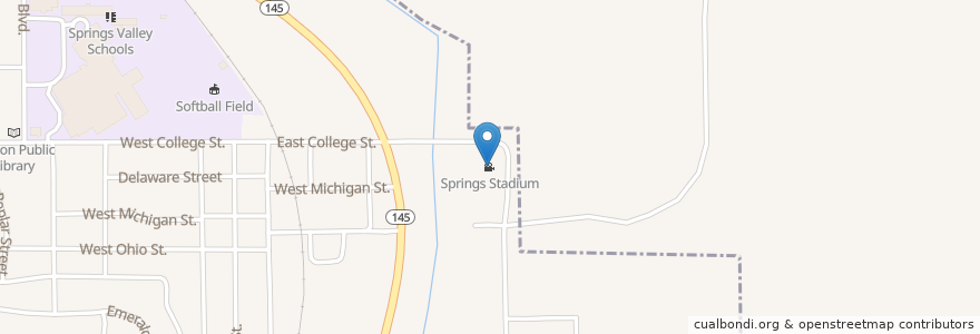 Mapa de ubicacion de Springs Stadium en Vereinigte Staaten Von Amerika, Indiana, Orange County.