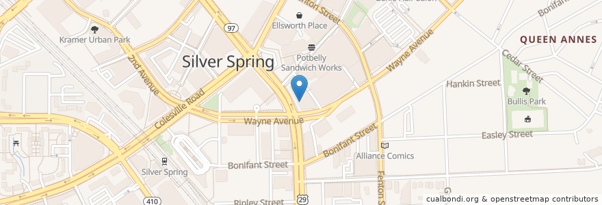 Mapa de ubicacion de Bank of America en 美利坚合众国/美利堅合眾國, 马里兰州, Montgomery County, Silver Spring.
