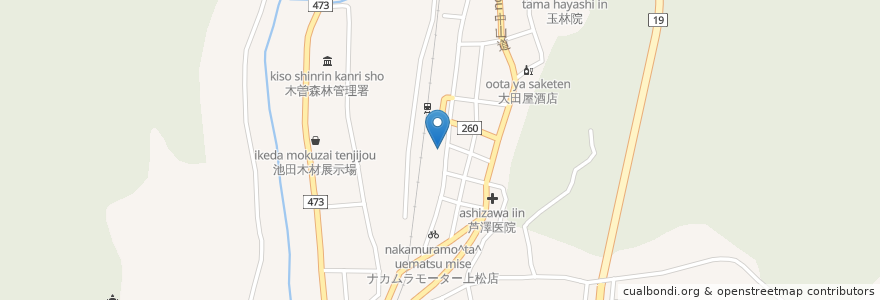 Mapa de ubicacion de 木曽勤労者福祉センター en Japan, Nagano Prefecture, Kiso County, Agematsu.