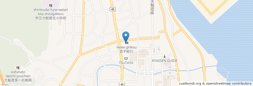 Mapa de ubicacion de 岩手銀行 en ژاپن, 岩手県, 大船渡市.