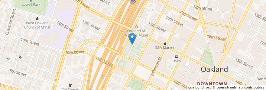 Mapa de ubicacion de Latham-Dueell Fountain en Amerika Birleşik Devletleri, Kaliforniya, Alameda İlçesi, Oakland.