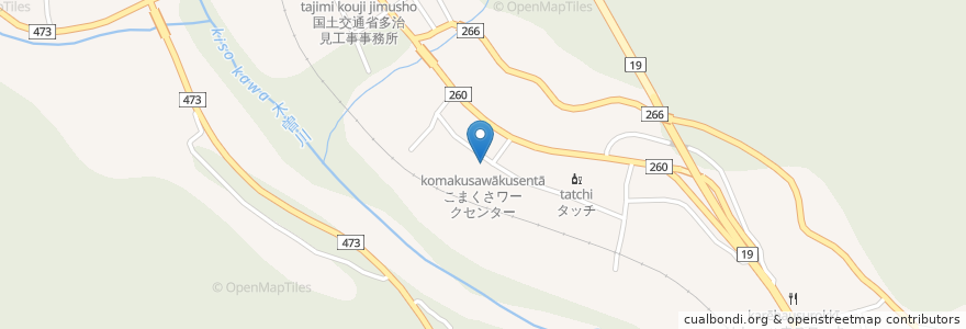 Mapa de ubicacion de こまくさワークセンター en Japan, 長野県, 木曽郡, 上松町.