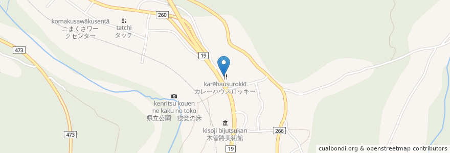 Mapa de ubicacion de カレーハウスロッキー en Japón, Prefectura De Nagano, 木曽郡, 上松町.