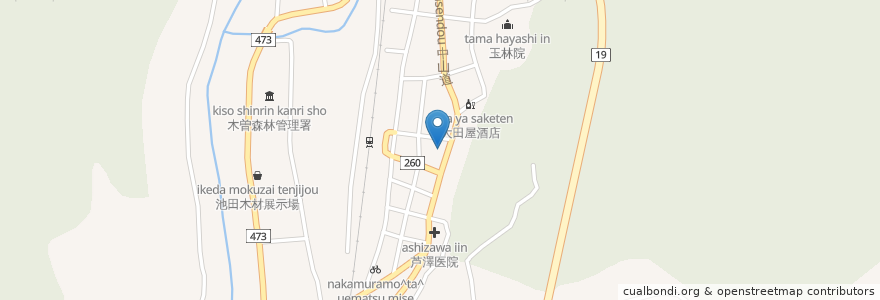 Mapa de ubicacion de 寿司処蔵人 en Япония, Нагано, 木曽郡, 上松町.