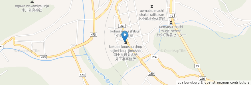 Mapa de ubicacion de 国土交通省多治見工事事務所 en Japon, Préfecture De Nagano, 木曽郡, 上松町.