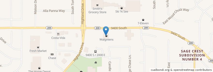 Mapa de ubicacion de Walgreens en アメリカ合衆国, ユタ州, Salt Lake County, Sandy.