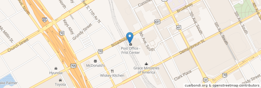 Mapa de ubicacion de Post Office - Frist Center en Verenigde Staten, Tennessee, Nashville-Davidson.
