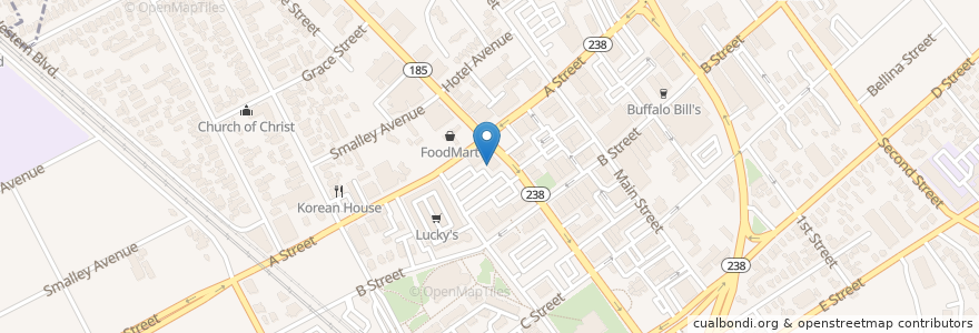 Mapa de ubicacion de Cold Stone Creamery en 미국, 캘리포니아주, 앨러미다 군, Hayward.