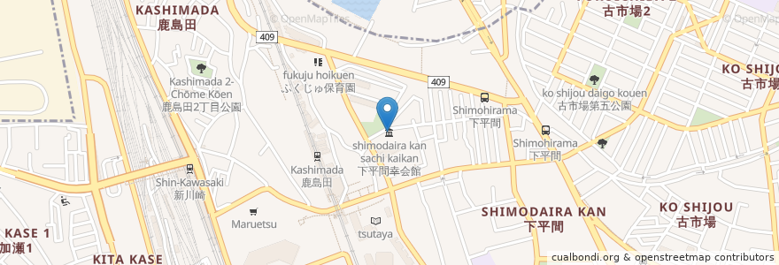 Mapa de ubicacion de 下平間幸会館 en Japonya, 神奈川県, 川崎市, 幸区.