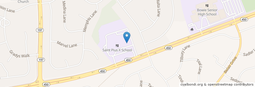 Mapa de ubicacion de Saint Pius X Church en アメリカ合衆国, メリーランド州, Prince George's County, Bowie.