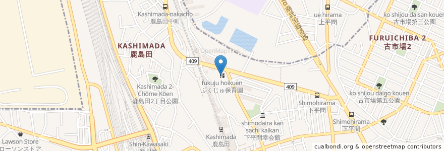 Mapa de ubicacion de ふくじゅ保育園 en 일본, 가나가와현, 川崎市, 幸区.