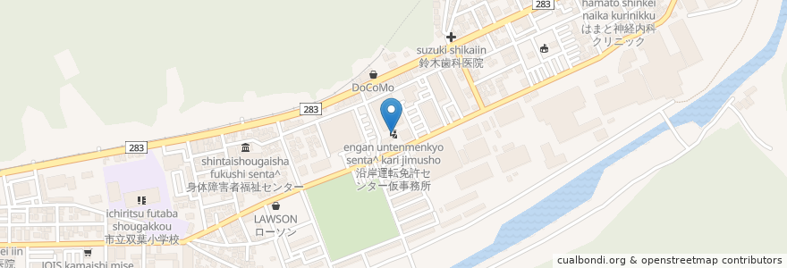 Mapa de ubicacion de 沿岸運転免許センター仮事務所 en Japon, Préfecture D'Iwate, 釜石市.