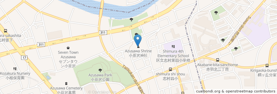 Mapa de ubicacion de 小豆沢神社 en ژاپن, 東京都, 板橋区, 北区.