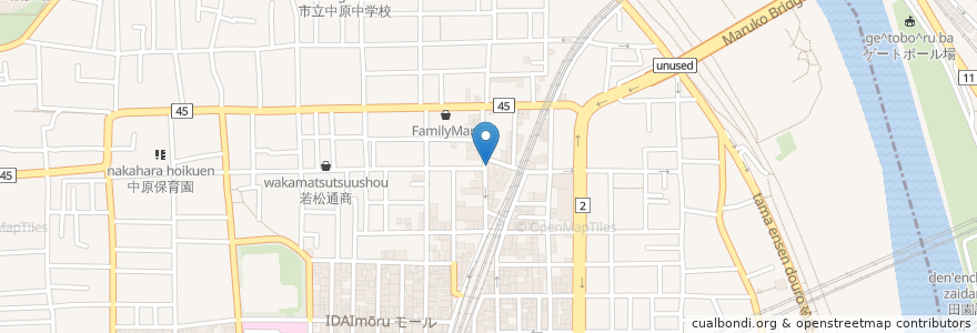 Mapa de ubicacion de 丸子温泉 en Japón, Prefectura De Kanagawa, Kawasaki, 中原区.