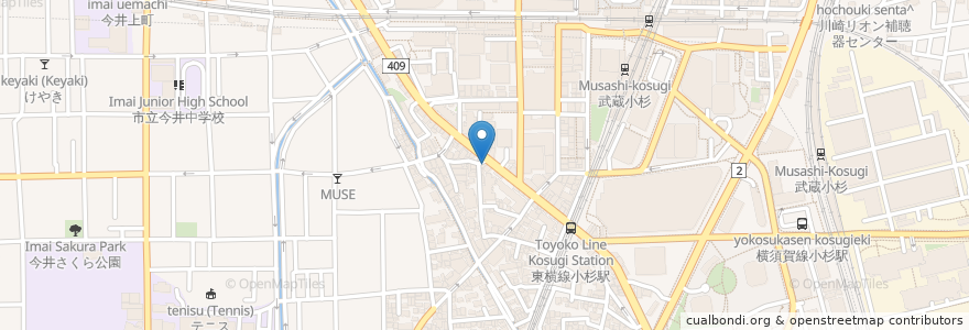 Mapa de ubicacion de 三角堂薬局 en Japan, Präfektur Kanagawa, 川崎市, 中原区.