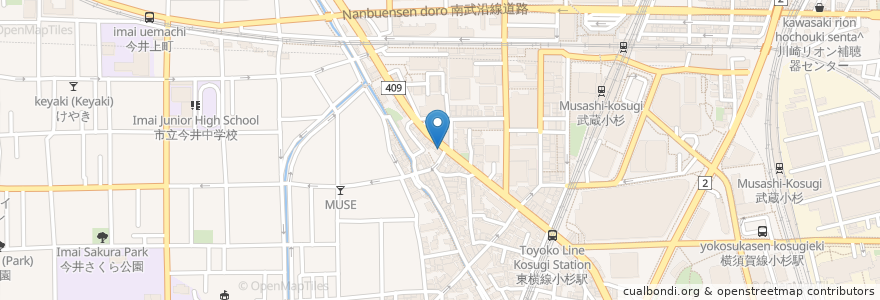 Mapa de ubicacion de よつば薬局 武蔵小杉 en ژاپن, 神奈川県, 川崎市, 中原区.