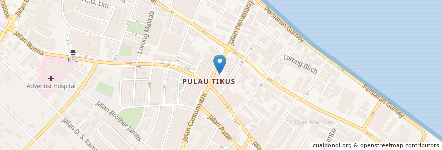 Mapa de ubicacion de Pulau Tikus Post Office en Malesia, Penang, Timur Laut.