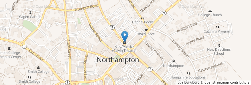 Mapa de ubicacion de Calvin Theater en Amerika Birleşik Devletleri, Massachusetts, Hampshire County, Northampton.