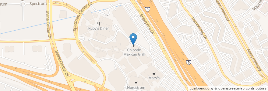 Mapa de ubicacion de Chipotle en Amerika Birleşik Devletleri, Kaliforniya, Orange County, Irvine.