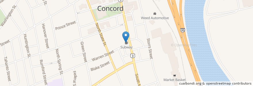 Mapa de ubicacion de Subway en 미국, 뉴햄프셔, Merrimack County, Concord.