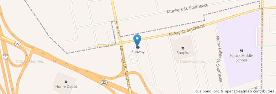 Mapa de ubicacion de Subway en 美利坚合众国/美利堅合眾國, 俄勒冈州/俄勒岡州, Marion County, Salem.