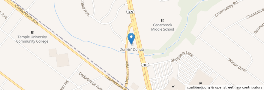 Mapa de ubicacion de Dunkin' Donuts en ایالات متحده آمریکا, پنسیلوانیا, Montgomery County, Cheltenham Township.