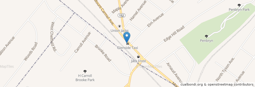 Mapa de ubicacion de Glenside Taxi en 미국, 펜실베이니아, Montgomery County.