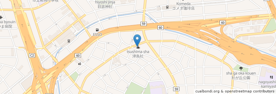 Mapa de ubicacion de 津島社 en Japonya, 愛知県, 名古屋市, 名東区.