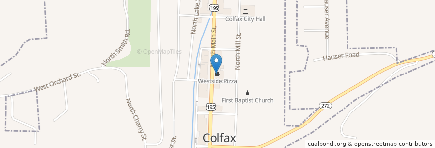 Mapa de ubicacion de Westside Pizza en 미국, 워싱턴, Whitman County, Colfax.
