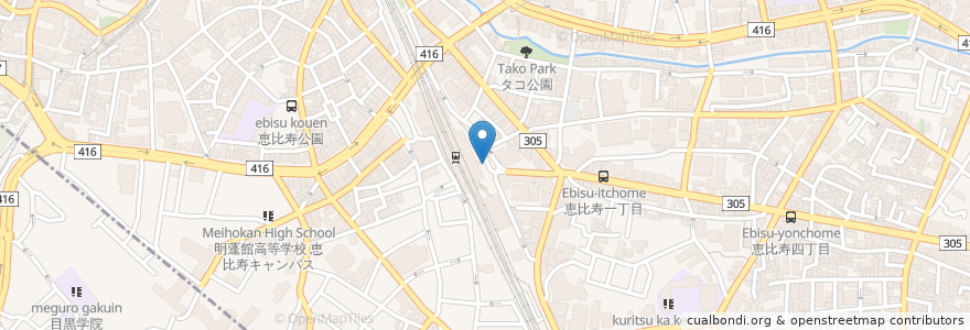 Mapa de ubicacion de 恵比寿駅東口自転車駐車場 en Japon, Tokyo, 渋谷区.
