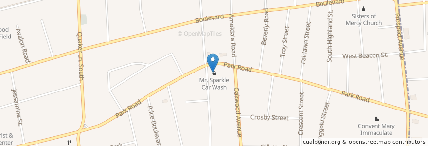 Mapa de ubicacion de Mr. Sparkle Car Wash en 美利坚合众国/美利堅合眾國, 康涅狄格州 / 康乃狄克州, Hartford County.