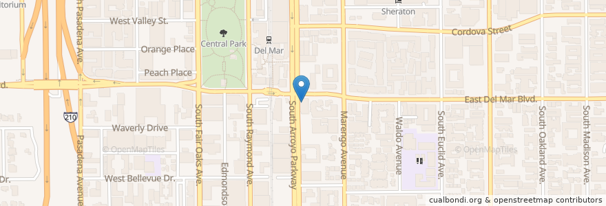 Mapa de ubicacion de Houston's en 미국, 캘리포니아주, Los Angeles County, Pasadena.