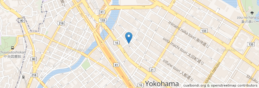 Mapa de ubicacion de 馬車道 鶏炎 en Japan, 神奈川県, Yokohama, 中区.