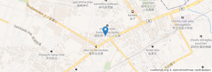 Mapa de ubicacion de くら寿司 en Japan, 東京都, 調布市.