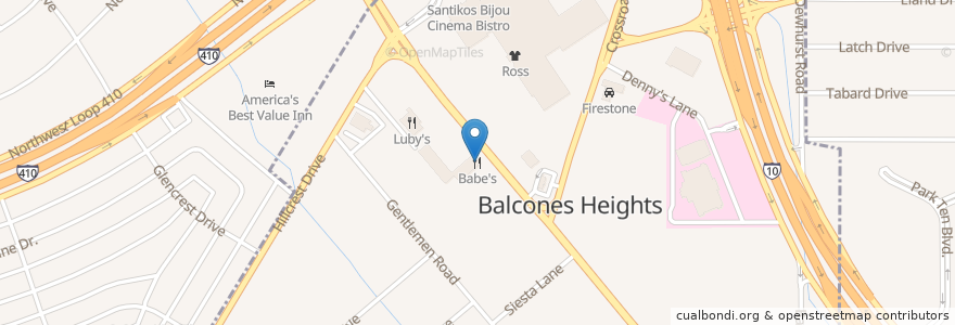Mapa de ubicacion de Babe's en 美利坚合众国/美利堅合眾國, 得克萨斯州 / 德克薩斯州 / 德薩斯州, Bexar County, San Antonio, Balcones Heights.