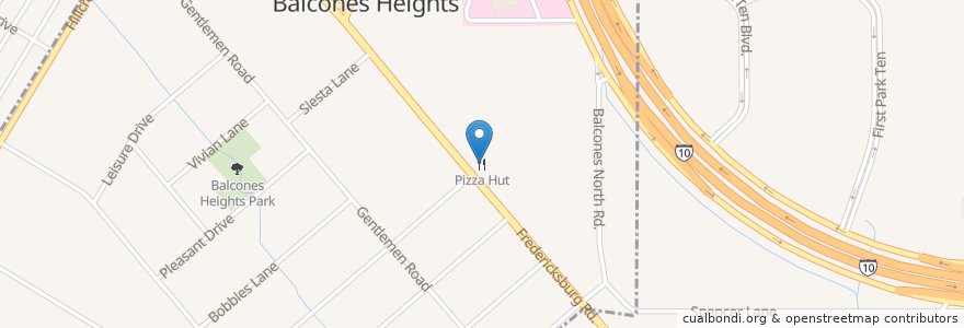 Mapa de ubicacion de Pizza Hut en アメリカ合衆国, テキサス州, Bexar County, サンアントニオ, Balcones Heights.