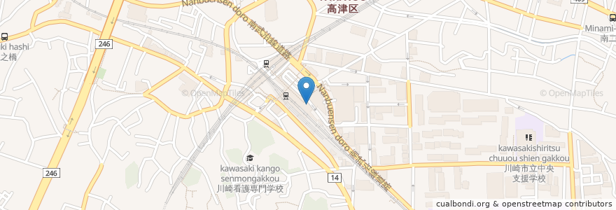 Mapa de ubicacion de 餃子の王将 en 日本, 神奈川縣, 川崎市, 高津区.