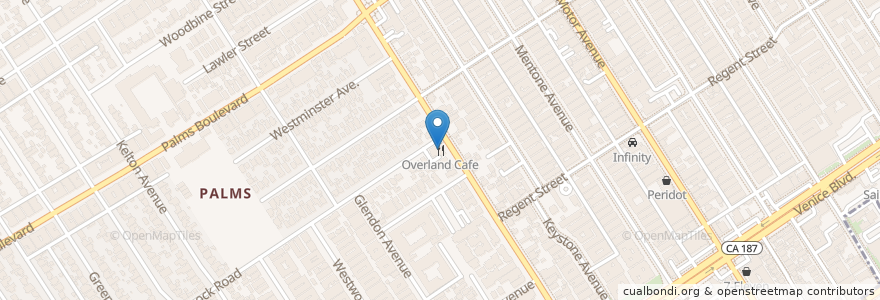 Mapa de ubicacion de Overland Cafe en Stati Uniti D'America, California, Los Angeles County, Los Angeles.