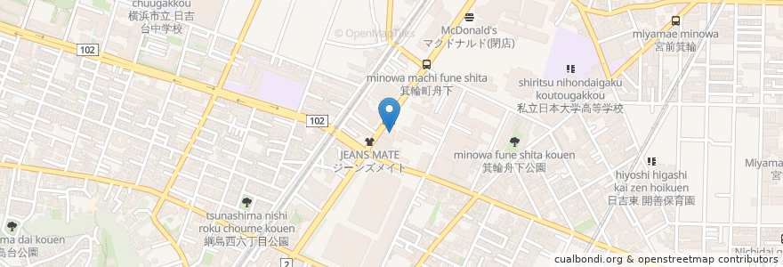 Mapa de ubicacion de すき家 en Japan, Präfektur Kanagawa, Yokohama, 港北区.