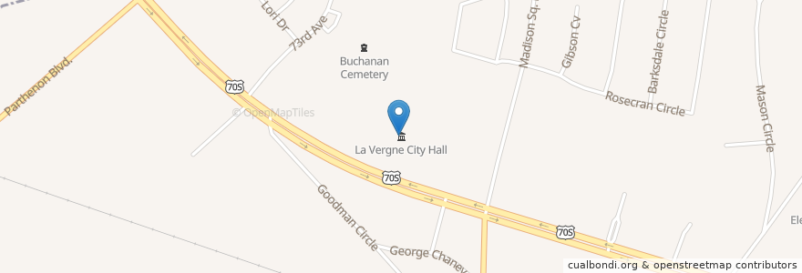 Mapa de ubicacion de La Vergne City Hall en Amerika Birleşik Devletleri, Tennessee, Rutherford County, La Vergne.