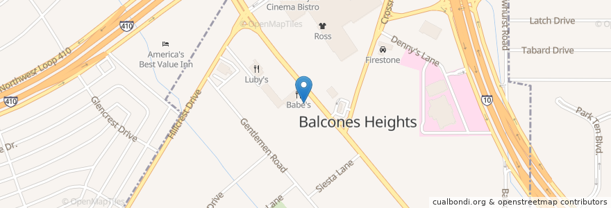 Mapa de ubicacion de Wendy's en 美利坚合众国/美利堅合眾國, 得克萨斯州 / 德克薩斯州 / 德薩斯州, Bexar County, San Antonio, Balcones Heights.