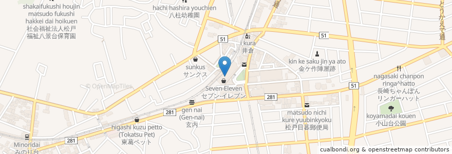 Mapa de ubicacion de プロント en 日本, 千葉県, 松戸市.