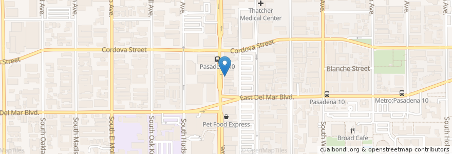 Mapa de ubicacion de Chipotle en 美利坚合众国/美利堅合眾國, 加利福尼亚州/加利福尼亞州, 洛杉矶县, Pasadena.